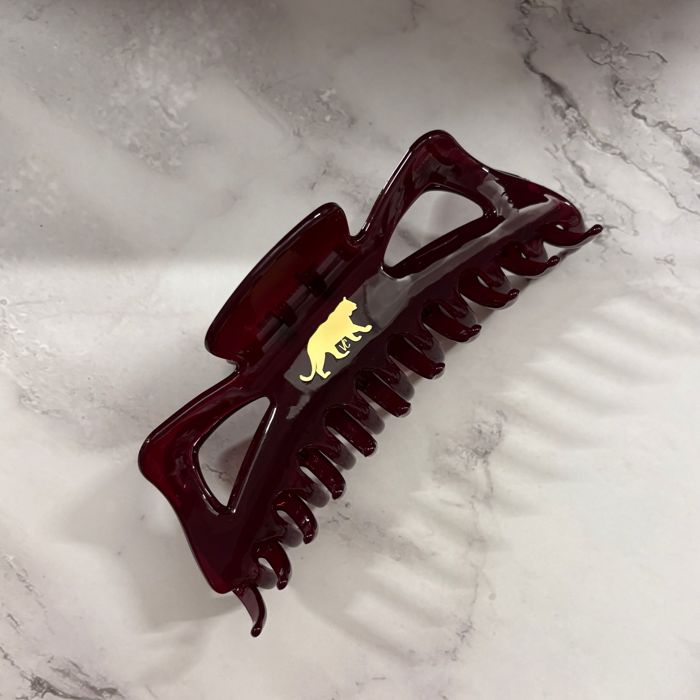 Giant Burgundy Hue Megabow Hair Claw for Long, Thick Hair |  Panther Icon in Gold Foil Hair Accessories
