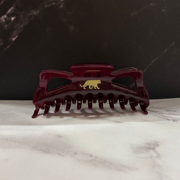 Giant Burgundy Hue Megabow Hair Claw for Long, Thick Hair |  Panther Icon in Gold Foil Hair Accessories