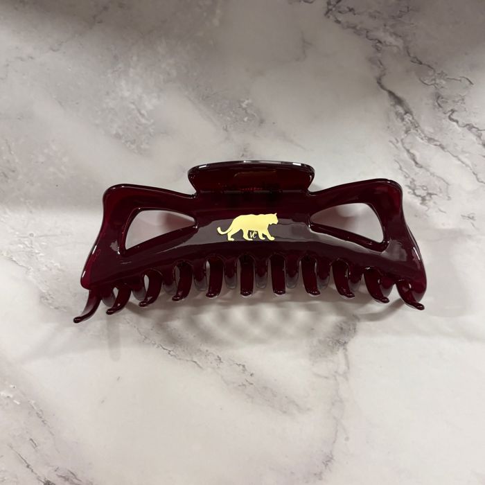 Giant Burgundy Hue Megabow Hair Claw for Long, Thick Hair |  Panther Icon in Gold Foil Hair Accessories