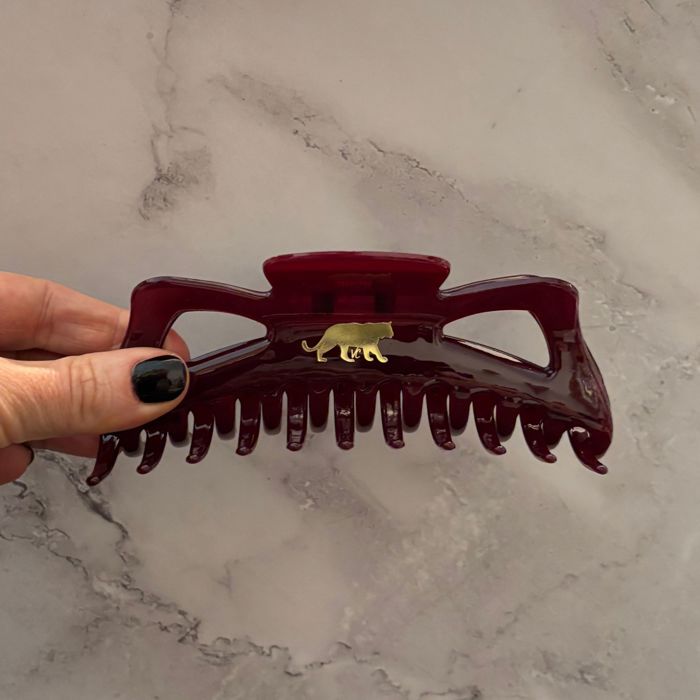 Giant Burgundy Hue Megabow Hair Claw for Long, Thick Hair |  Panther Icon in Gold Foil Hair Accessories