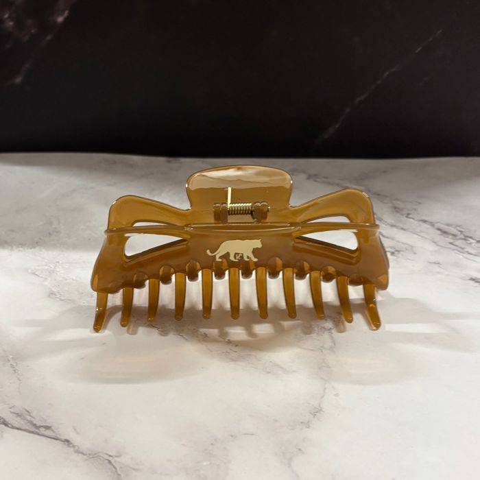 Giant Caramel Megabow Hair Claw for Long, Thick Hair | Panther Icon in Gold Foil Hair Accessories