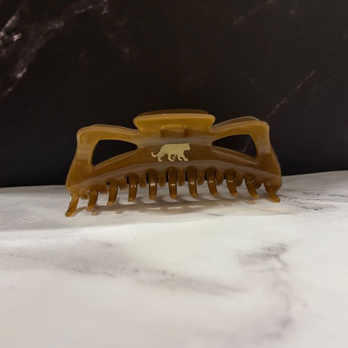 Giant Caramel Megabow Hair Claw for Long, Thick Hair | Panther Icon in Gold Foil Hair Accessories