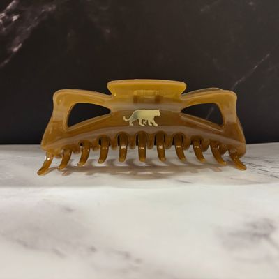 Giant Caramel Megabow Hair Claw for Long, Thick Hair | Panther Icon in Gold Foil Hair Accessories