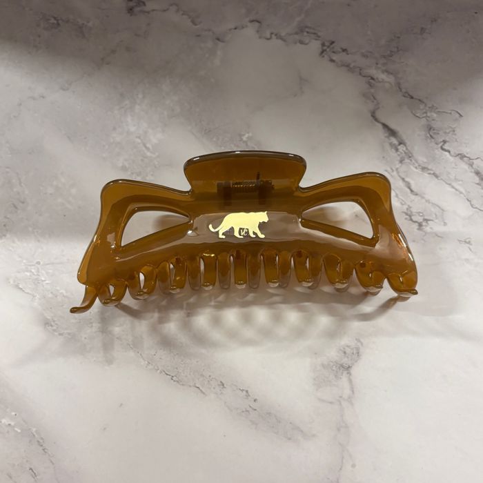 Giant Caramel Megabow Hair Claw for Long, Thick Hair | Panther Icon in Gold Foil Hair Accessories