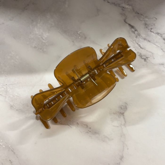 Giant Caramel Megabow Hair Claw for Long, Thick Hair | Panther Icon in Gold Foil Hair Accessories
