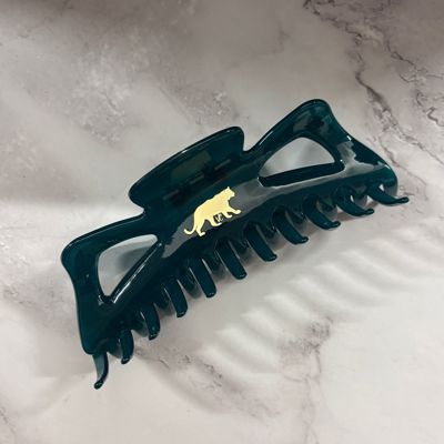Giant Emerald Megabow Hair Claw for Long, Thick Hair | Panther Icon in Gold Foil Hair Accessories