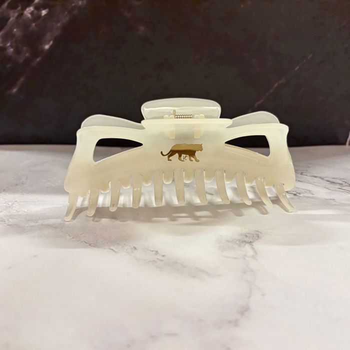 Giant Fresh Cream Megabow Hair Claw for Long, Thick Hair | Panther Icon in Gold Foil Hair Accessories