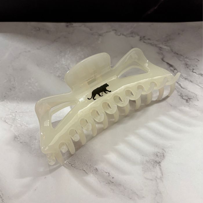 Giant Fresh Cream Megabow Hair Claw for Long, Thick Hair | Panther Icon in Gold Foil Hair Accessories