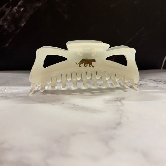 Giant Fresh Cream Megabow Hair Claw for Long, Thick Hair | Panther Icon in Gold Foil Hair Accessories