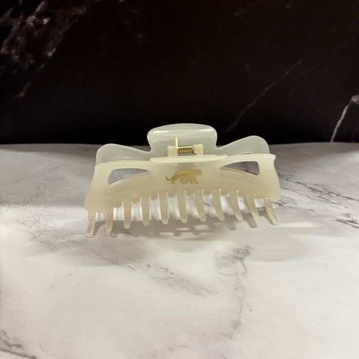 Giant Fresh Cream Megabow Hair Claw for Long, Thick Hair | Panther Icon in Gold Foil Hair Accessories