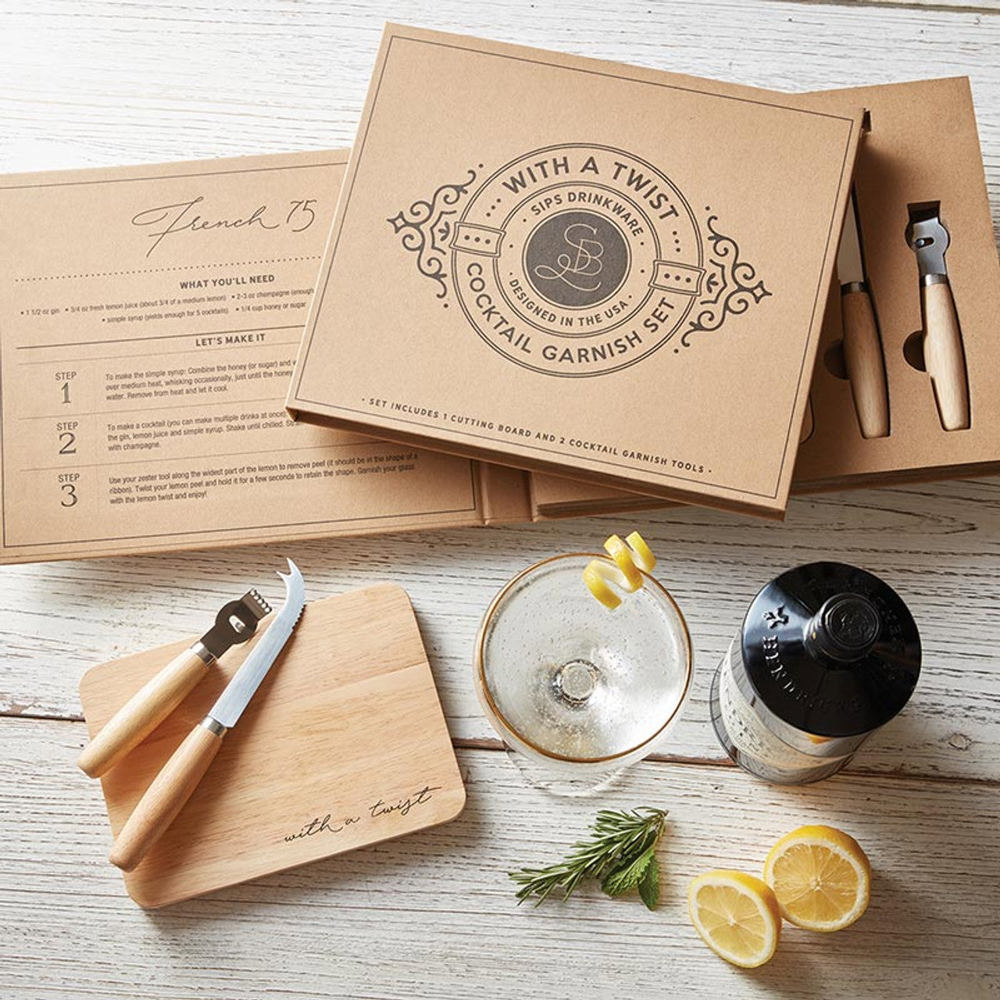 Gift Box: Cocktail Garnish Book Box With a Twist | Cutting board, Knife, and Zester Gift Set