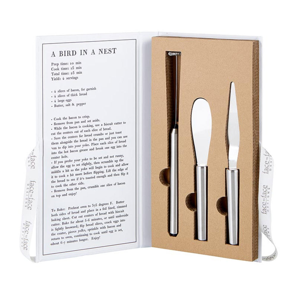 Gift Box: Sunny-Side Up Breakfast Tools Book Box |  Frother, Jam Spreader, and Butter Scraper Gift Set