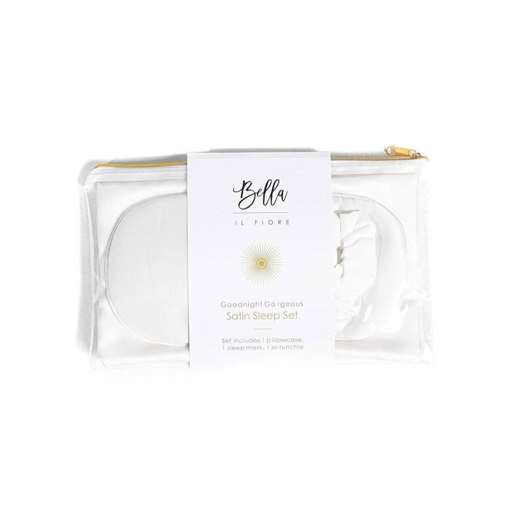 Giftable White Goodnight Gorgeous Satin Sleep Set [Includes Pillowcase, Sleep Mask + Scrunchie]