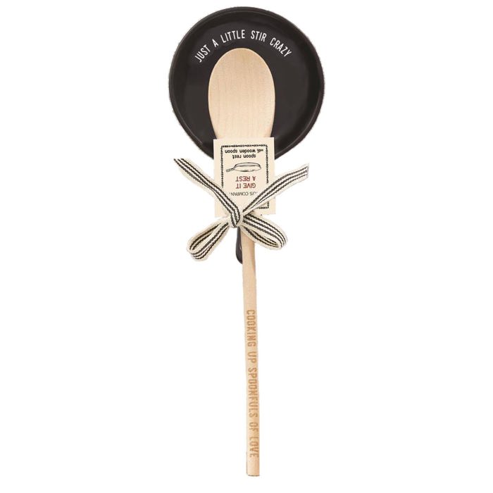 Giftable Wooden Spoon and Cast Iron Spoon Rest Set with Cute Sayings