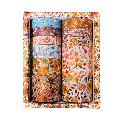 Ginger Florals Washi Set | 12 Washi Tapes in a Box | Gift Wrapping Tools and Craft Tape
