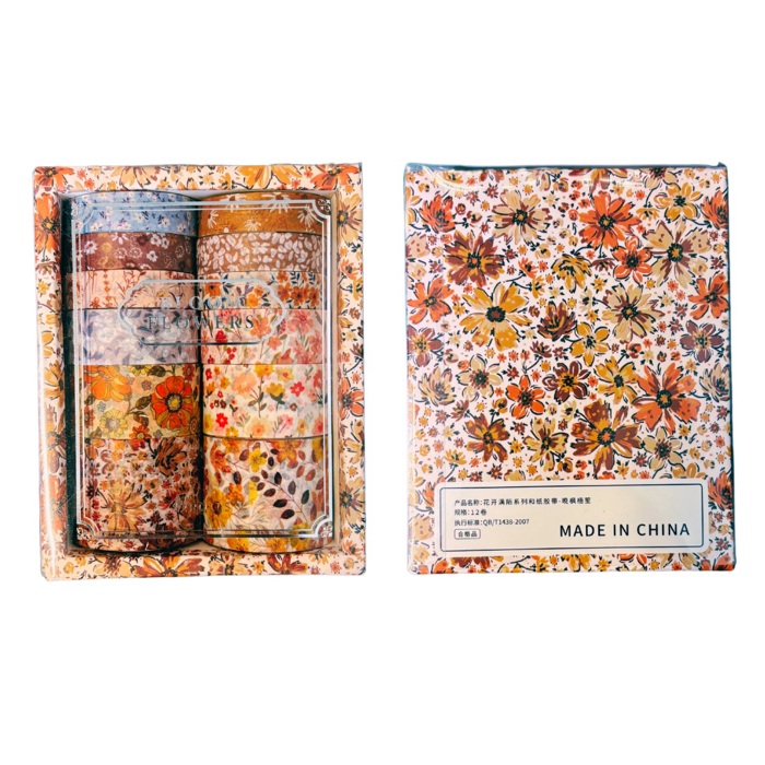 Ginger Florals Washi Set | 12 Washi Tapes in a Box | Gift Wrapping Tools and Craft Tape