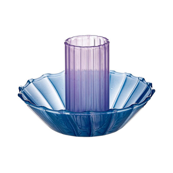 Glass Candle Holder in Blue-Purple | Aesthetic Candle Sticks Holder in Tinted Glass | 3.5"