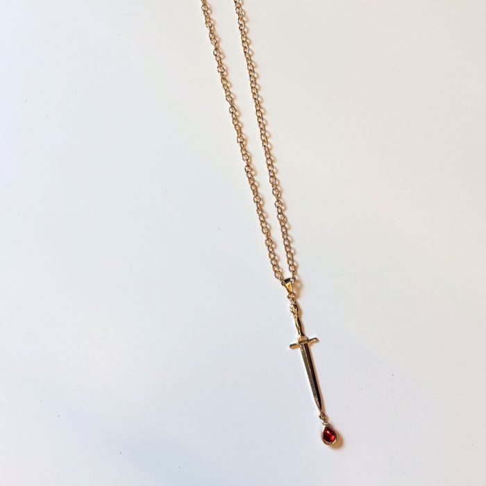 Gold Blood Drop Sword Necklace | Edgy Gothic Pendant on Adjustable Chain