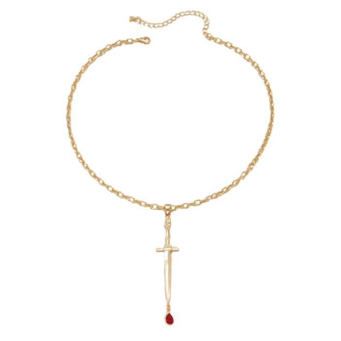 Gold Blood Drop Sword Necklace | Edgy Gothic Pendant on Adjustable Chain