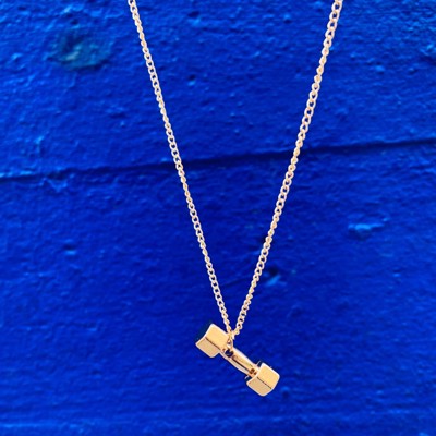Gold Dumbbell Weightlifting Necklace