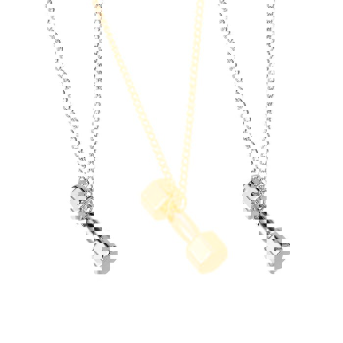 Gold Dumbbell Weightlifting Necklace