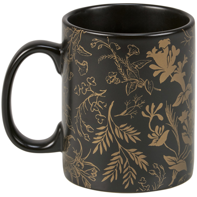 Gold Floral Stoneware Mug | Full Wrap-Around Coffee Tea Cup | 20 oz