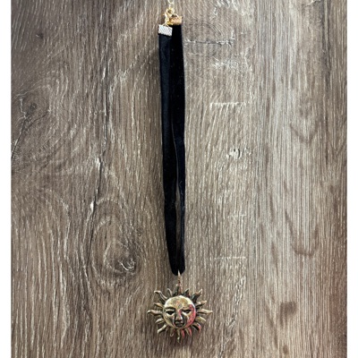 Golden Sun Face Black Velvet Choker