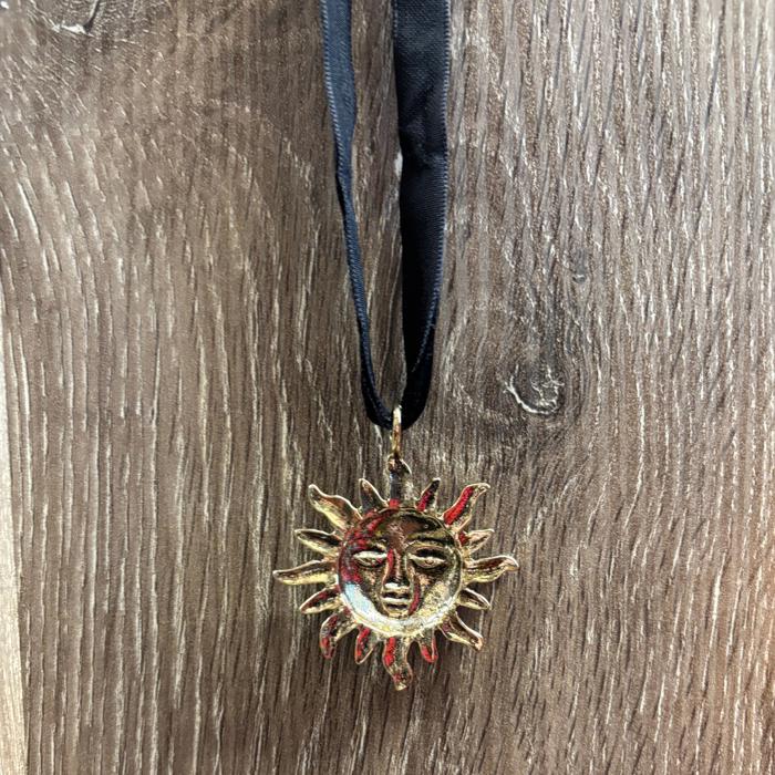 Golden Sun Face Black Velvet Choker