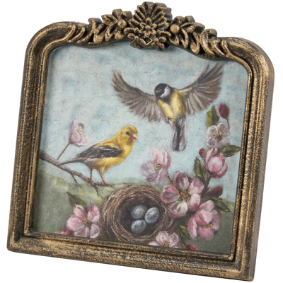 Goldfinch Framed Art | Vintage Style Desk Room Home Decor | 5.75" x 6"