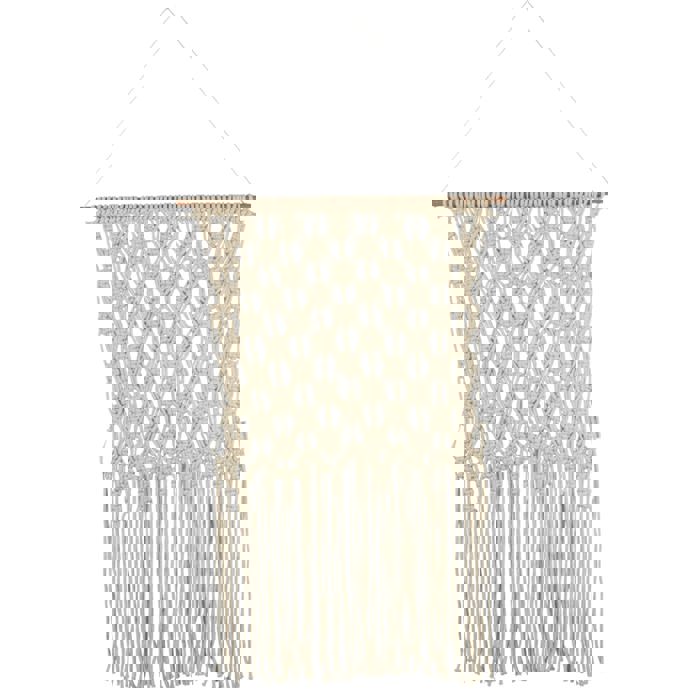 Extra Large Ivory Fringe Hand Knotted Macrame Wall Hanging | 24" x 35"