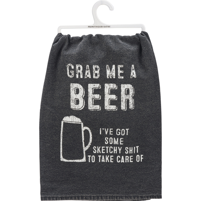 Grab Me A Beer Kitchen Towel in Black | Cotton Hand Tea Dish Cloth | 28" x 28"