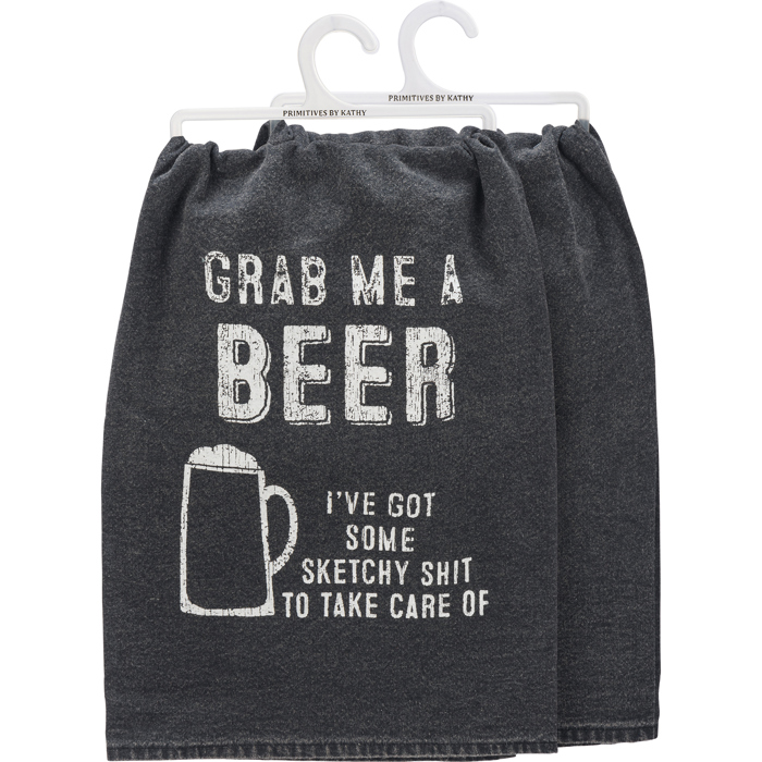 Grab Me A Beer Kitchen Towel in Black | Cotton Hand Tea Dish Cloth | 28" x 28"