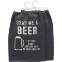  Grab Me A Beer Kitchen Towel in Black | Cotton Hand Tea Dish Cloth | 28" x 28"