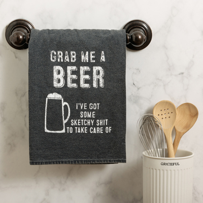 Grab Me A Beer Kitchen Towel in Black | Cotton Hand Tea Dish Cloth | 28" x 28"