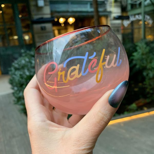 Grateful Thanksgiving Roly Poly Pink Ombre Glass | 13 oz