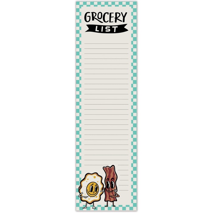 Grocery List Pad | Retro Style Food-themed Magnetic Notepad | 2.75" x 9.50"