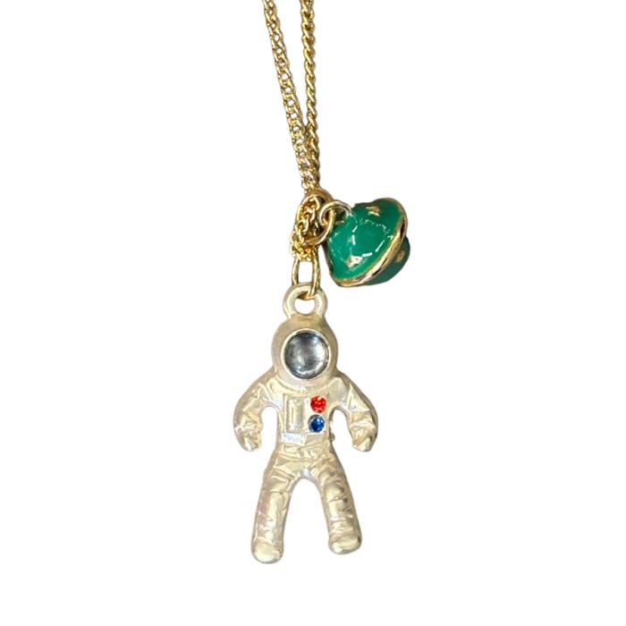 Ground Control Astronaut Pendant Necklace with Planet Charm