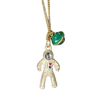 Ground Control Astronaut Pendant Necklace with Planet Charm