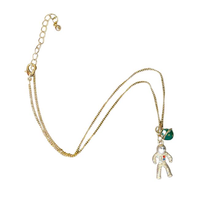 Ground Control Astronaut Pendant Necklace with Planet Charm