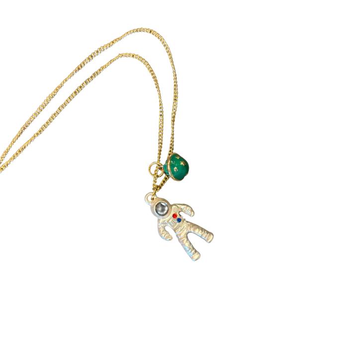 Ground Control Astronaut Pendant Necklace with Planet Charm