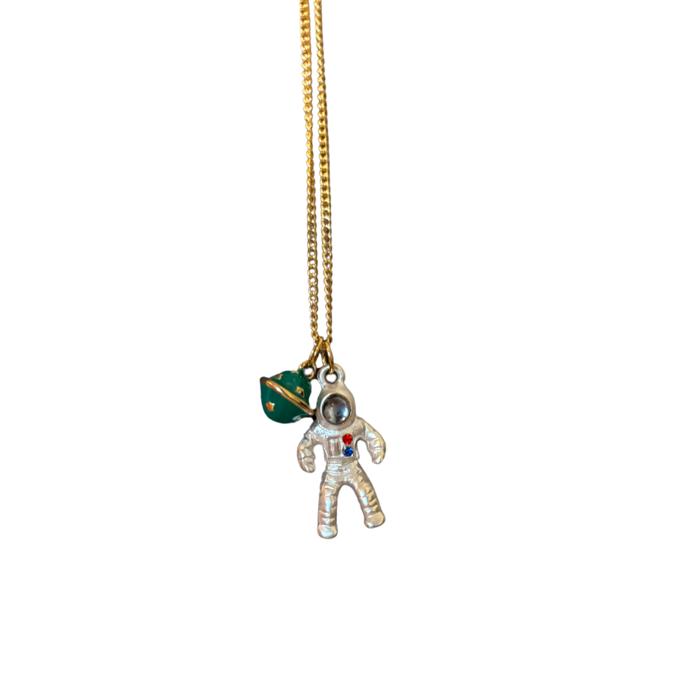 Ground Control Astronaut Pendant Necklace with Planet Charm