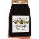  Grow With The Flow Kitchen Towel Set | Cotton Plant Design Tea Dish Cloth | 28" x 28" | Gift for Her