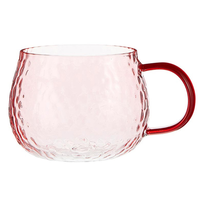 Hammered Glass Mug in Pink | Holiday Coffee & Cocoa Cup | 12oz