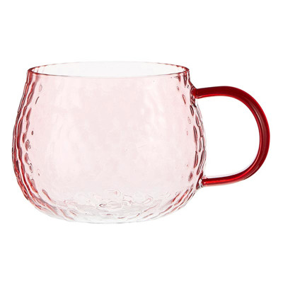 Hammered Glass Mug in Pink | Holiday Coffee & Cocoa Cup | 12oz