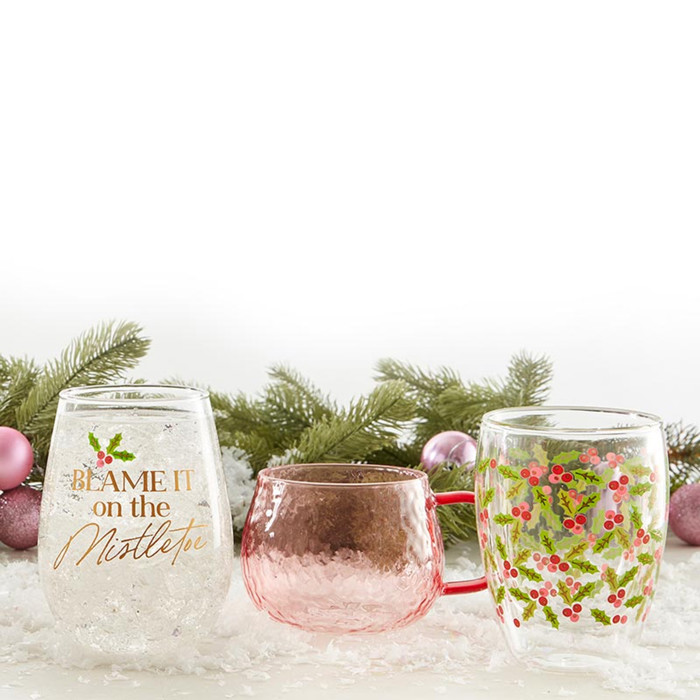 Hammered Glass Mug in Pink | Holiday Coffee & Cocoa Cup | 12oz