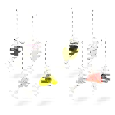 Real Liquid Inside Wine and Cocktail Christmas Ornaments - 4" Tall Holiday Decor, Giftable Xmas Ornament