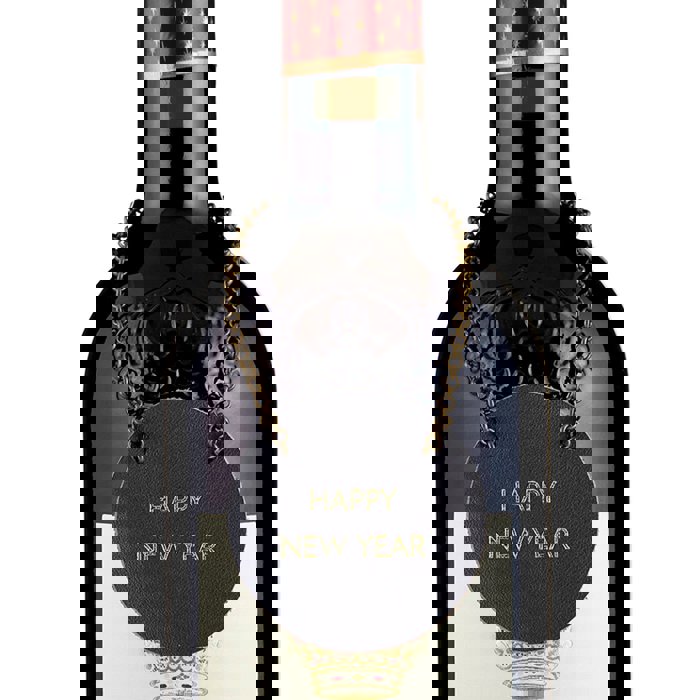 Happy New Year Leather Wine Bottle Tag
