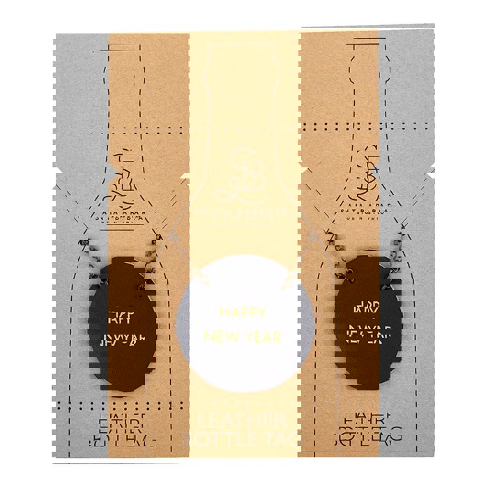 Happy New Year Leather Wine Bottle Tag