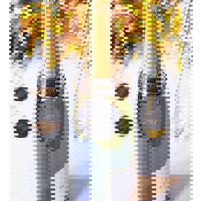 Happy New Year Leather Wine Bottle Tag