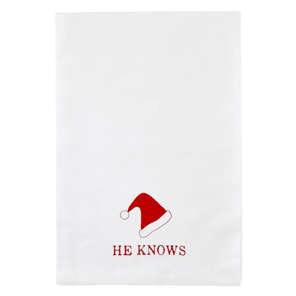 He Knows Santa Claus Hat Kitchen Towel | Cotton Tea Dish Towel | 30" x 30"